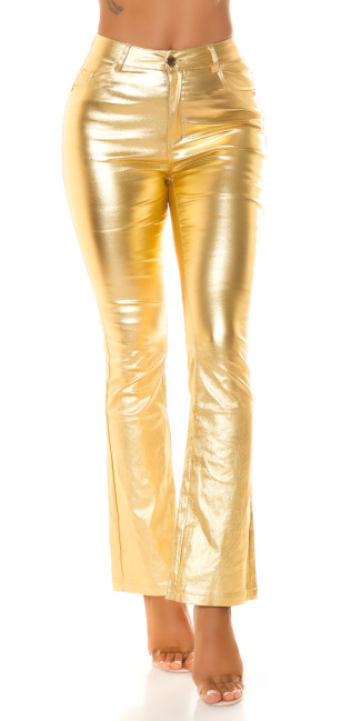 Leatherlook flarred pants Gold